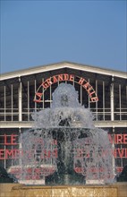 France, Paris 19e, fontaine des Lions de Nubie, eau, grande halle de la Villette