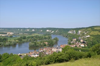 France, Haute Normandie, eure, les andelys, panorama sur la boucle de Seine et les andelys depuis les hauteurs de chateau gaillard,