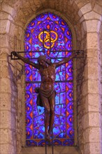 France, Haute Normandie, eure, beuzeville, eglise, vitraux de F Decorchemont, art religieux, crucifix,