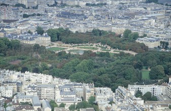 France, Paris 6e, jardin du Luxembourg, vue d'en haut depuis la Tour Montparnasse, panorama,