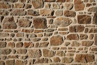 France, Normandie, Manche, pays d ela baie du Mont-Saint-Michel, detail habitat, mur de pierre, maison, sartilly, appareillage avec joint apparent