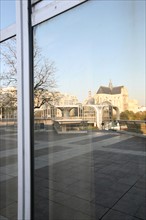 France, saint eustache church reflecting in windows of the forum