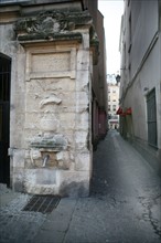 France, Paris 4e, fontaine Maubuee face au centre pompidou, rue de venise