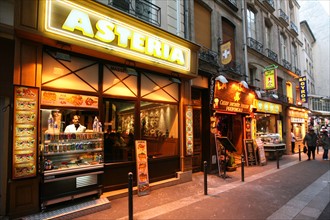 France, Paris 5e, rue de la huchette, nuit, neons, restaurants grecs,