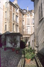 France, Paris 6e, cour de rohan, saint Andre des arts, immeubles, brique et pierre,