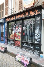 France, Paris 20e, Belleville, rue denoyez, vitrine, squat d'artistes,