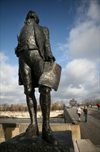 France, Paris 7e, passerelle Leopold Sedar Senghor, initialement nommee passerelle de solferino, statue thomas jefferson, quai anatole france,