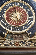 France, Normandie, Seine Maritime, Rouen, gros horloge renove en 2006, detail, monument, horloge astronomique, cadran,
