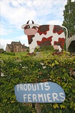 France, Normandie, Seine Maritime, pays de Caux, hautot l'auvray, vente de produits a la ferme, signalisation, vache,