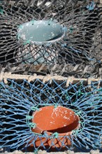 France, Basse Normandie, Manche, Cotentin, dielette, port, detail casiers pour la peche aux crustaces, tourteaux, araignees et homards,