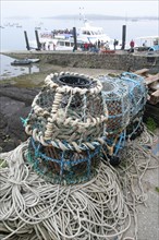 France, Basse Normandie, Manche, iles chausey, au large de granville, port de la grande ile, casiers pour pecher les crustaces,