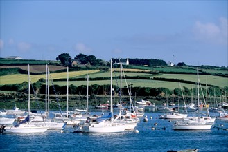 France, Bretagne, Finistere nord, cotes des abers, 
l'aber ildut, voiliers, plaisance, port, colinne,