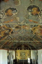 France, Bretagne, Cotes d'Armor, pays de Guerledan, mur de Bretagne, chapelle sainte suzanne, plafond peint de la chapelle