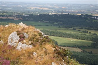 France, Bretagne, Finistere, monts d'arree, au sommet du roc'h trevezel, point culminant a 364 metres, paysage, rochers, lande sauvage,