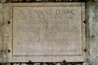 France, Haute Normandie, Seine Maritime, Rouen, place du vieux marche
eglise sainte jeanne d'Arc, plaque commemorative de l'inauguration,