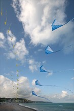 France, Haute Normandie, Seine Maritime, Dieppe, plage, galets, mer, festival des cerfs volants 2008, ciel nuageux,