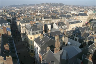 France, Haute Normandie, Seine Maritime, Rouen, vue d'ensemble depuis le sommet du beffroi, rue du gros horloge, panorama,
