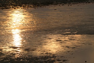 France, Basse Normandie, Manche, ravenoville, coucher de soleil, maree basse, sable, effets de lumiere,