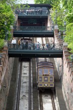 europe, Hongrie, budapest, funiculaire montant vers Varnegyed, transport, rails, ponts,