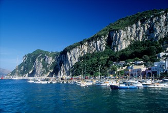 Italie, sud, golfe de naples, capri, marina grande, mer, plage, station balneaire, maisons,