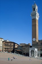Italie, toscane, sienne, piazza del campo, place, campanile, palais public, touristes,