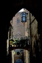 Italie, toscane, sienne, rue en pente, quartier, maisons, facades, ville, arcade, pont,