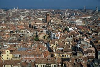 Italie, venise, panorama, ville, toits, tuiles, depuis le campanile, san marco, saint marc, habitat traditionnel,