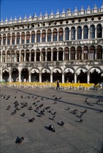 Italie, venise, place san marco, saint marc, pigeons, procuraties, arcades, habitat traditionnel,