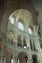 France, region picardie, oise, noyon, cathedrale 
detail voute, art gothique, religion, choeur depuis le deambulatoire,