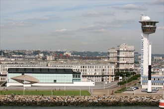 France, Haute Normandie / angleterre, seine maritime, le havre / portsmouth, traversee trans manche, a bord du ferry boat, norman voyager, navigation, en rade du havre, capitainerie et musee malraux,