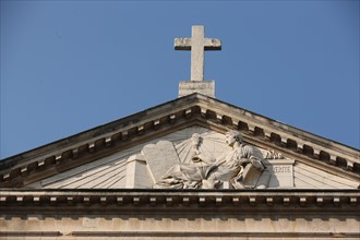 France, ile de france, paris 7e, eglise saint thomas d'aquin, place saint thomas d'aquin, facade, fronton, religion catholique,