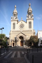 France, ile de france, paris 13e arrondissement, 188 avenue de tolbiac, eglise sainte anne de la butte aux cailles, architecte prosper bobin, batie en 1900, facade, detail,