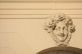 France, Basse Normandie, Calvados, Deauville, casino barriere, detail facade arriere, mascarons, ornements,