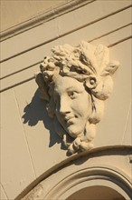 France, Basse Normandie, Calvados, Deauville, casino barriere, detail facade arriere, mascarons, ornements,