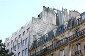 France, Ile de France, paris, 11e arrondissement, 95 avenue parmentier, silhouette, immeuble laissant apparaitre une tranche