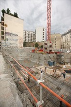 France, Ile de France, paris 15e arrondissement, 39 rue fremicourt, ancienne parcelle vide, construction d'un immeuble, chantier,