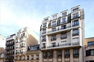 France, Ile de France, paris 17e arrondissement, 63 rue jouffroy d'abbans, elevation du batiment, sequence stylistique, facades,