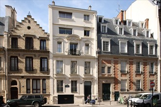 France, Ile de France, paris 17e arrondissement, 19 rue henri rochefort, haut inattendu, alignements de facades differentes,