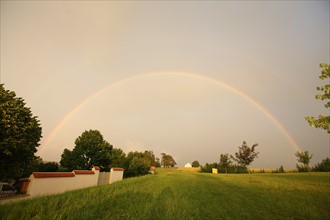 France, region centre, cher, sancerrois, pesselieres, arc en ciel, orage, meteo, rainbow, pluie, climat, arche, agriculture, champ, panneau, chemin,