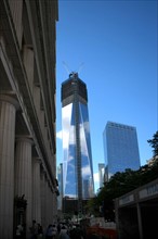usa, state of New York, NYC, Manhattan, financial district, building, ancien World Trade Center, Ground Zero, drapeau,