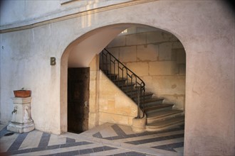 France, ile de france, paris 4e arrondissement, le marais, 6 rue de fourcy, hotel gilles charpentier, mije, auberge de jeunesse, hotel particulier, escalier, 
Date : 2011-2012