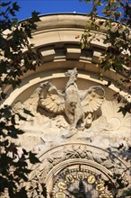 France, ile de france, paris 3e arrondissement, le marais, 14 rue perree, immeuble de "la garantie" detail facade coq, 
Date : 2011-2012