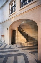 France, ile de france, paris 4e arrondissement, le marais, 6 rue de fourcy, hotel gilles charpentier, mije, auberge de jeunesse, hotel particulier, escalier, 
Date : 2011-2012