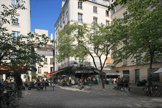 France, ile de france, paris, le marais, 4e arrondissement, place du marche sainte catherine, restaurants.
Date : 2011-2012
