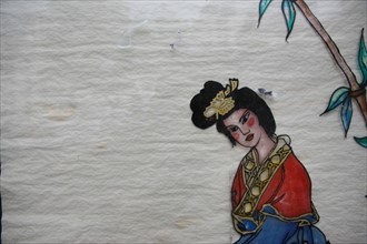 France, ile de france, paris, 11e arrondissement ,  rue du faubourg saint antoine, decor de geisha sur vitre

Date : 2011-2012
