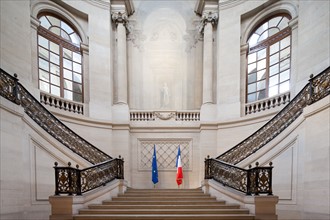 France, Region Ile de France, Paris 1er arrondissement, place du Palais Royal, Conseil d'Etat, grand escalier d'honneur, architecte Pierre Contant d'Ivry,