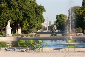 France, Region Ile de France, Paris 1er arrondissement, jardin des Tuileries, bassin, place de la Concorde, fontaine