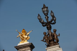 France, Region Ile de France, Paris 7e arrondissement, Pont Alexandre III, detail, berges,