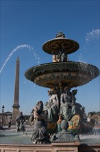 France, Region Ile de France, Paris 8e arrondissement, place de la Concorde, obelisque, fontaines, eau,