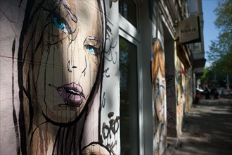 Allemagne (Germany), Berlin, Prenzlauer Berg, rue, peinture murale, street art, femme,